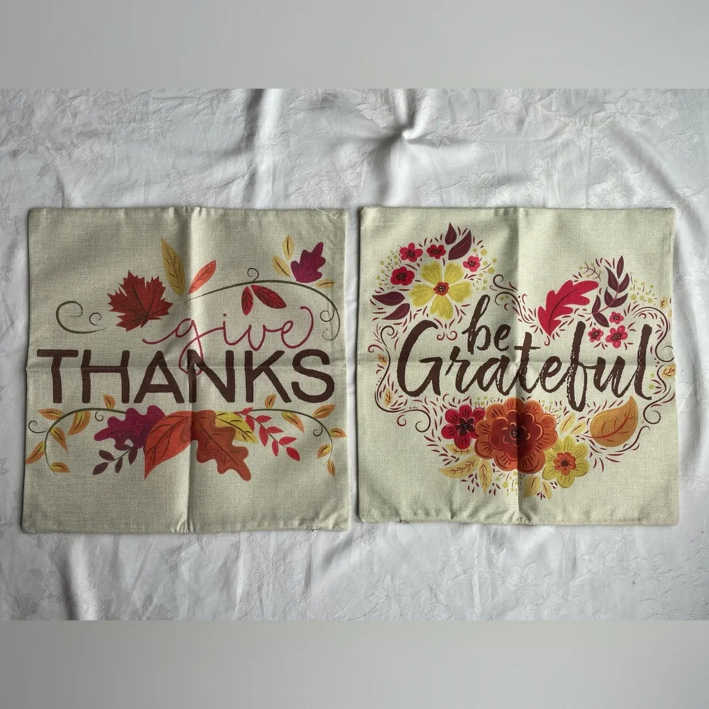 Fall Autumn Be Grateful Give Thanks Throw Pillow Covers 17.5x17.5 Set of 2